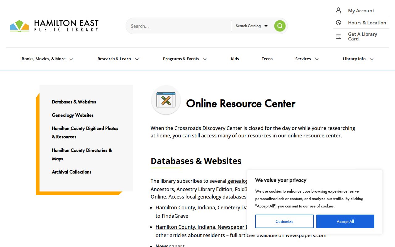 HEPL Crossroads Discovery Center resources for Noblesville city directory research
