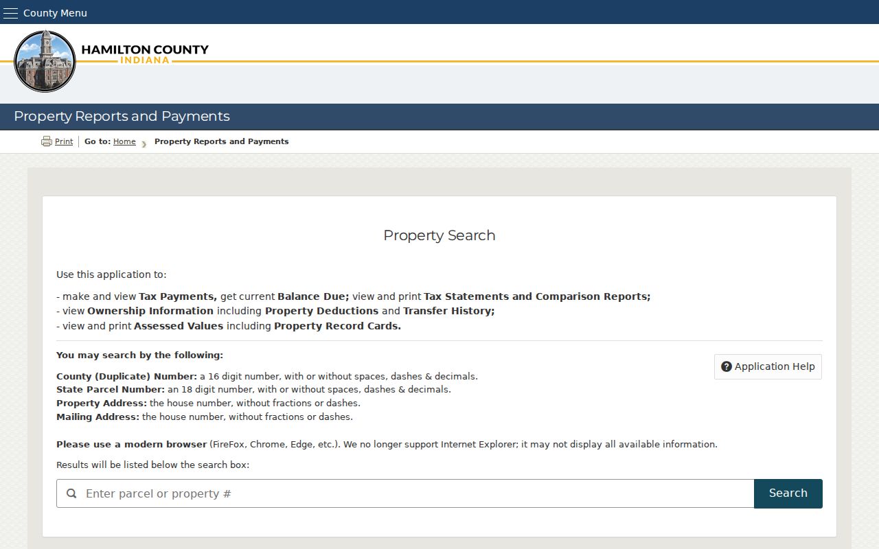 Hamilton County Property Reports search for Noblesville parcels