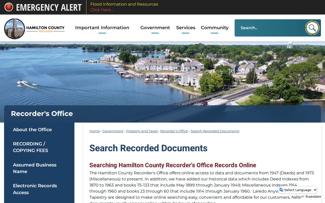 Hamilton County recorded document access for Noblesville deed research